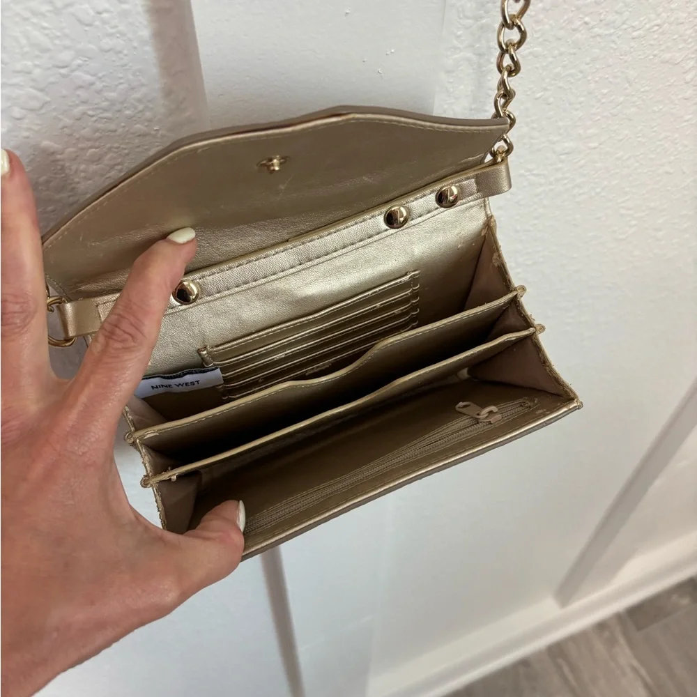 Nine West Metallic Silver and Beige Crossbody Bag